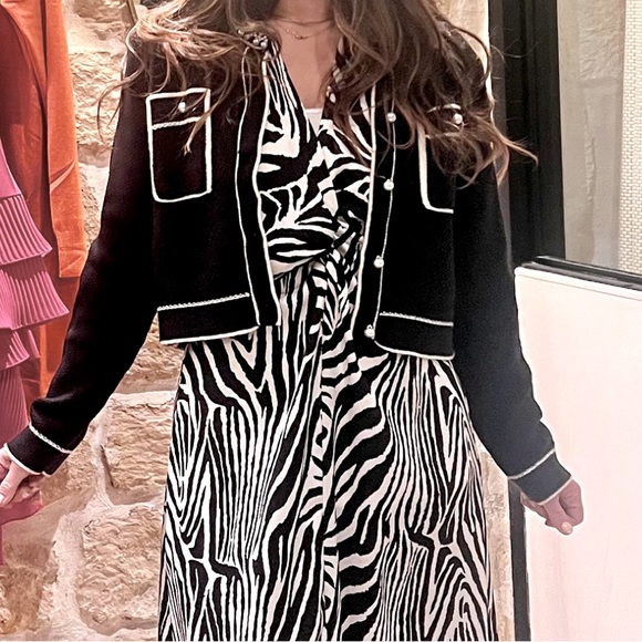 #96 PARIS FRANCE FABULOUS PEARL DETAIL KNIT DESIGNER STYLE CHIC JACKET - Picture 1 of 5